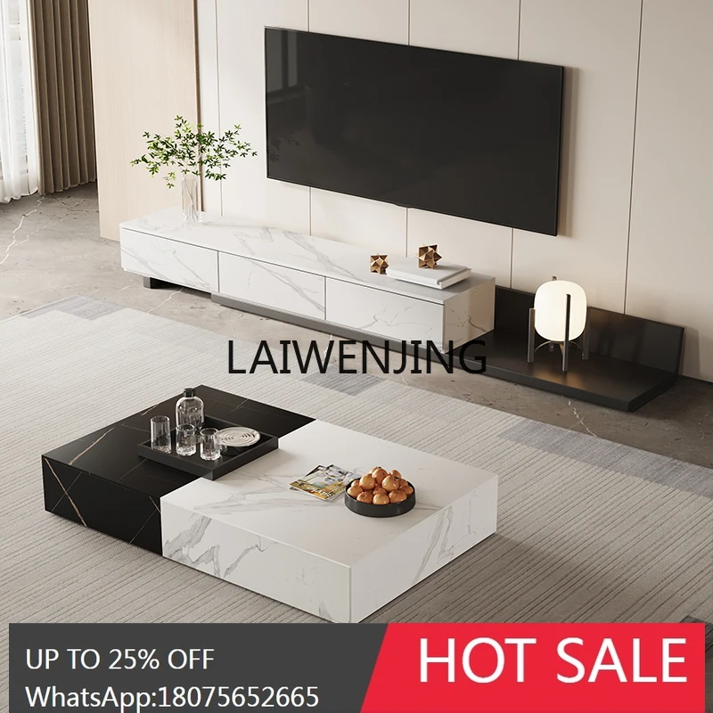 Italian minimalist rectangular rock slab coffee table creative double color matching living room household size apartment