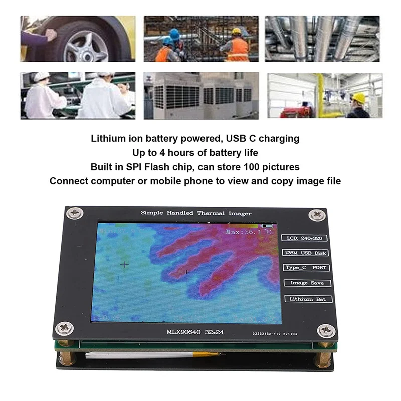 

A57M-1 шт. Тепловизор, 2,8-дюймовая тепловизор, инфракрасная камера, 320X240 ‐40 ℃ До +300 ℃ Встроенный флэш-чип SPI USB C для зарядки