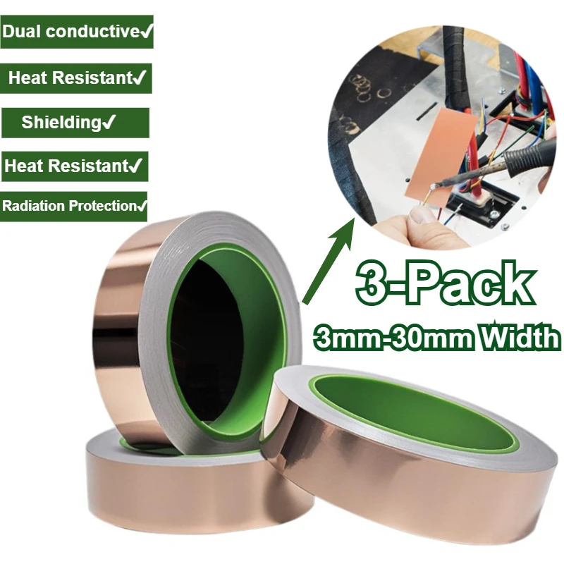 

Лента из 3 медной фольги с двойным проводящим клеем для витражей, гитары, защиты от электромагнитных помех, ремесел, ремонта электрооборудования, заземления