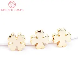 (6729) 20PCS 7.5MM 24K Gold Color Plated Brass Four-leaf Clover Beads Bracelet Beads High Quality Diy Jewelry Accessories