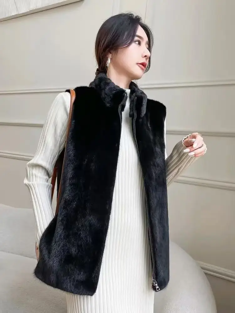 

Korean style Autumn Winter Women's Warm Vest Faux Fur Cardigan Vest Female Imitation Mink Fur Artificial Fur Vest