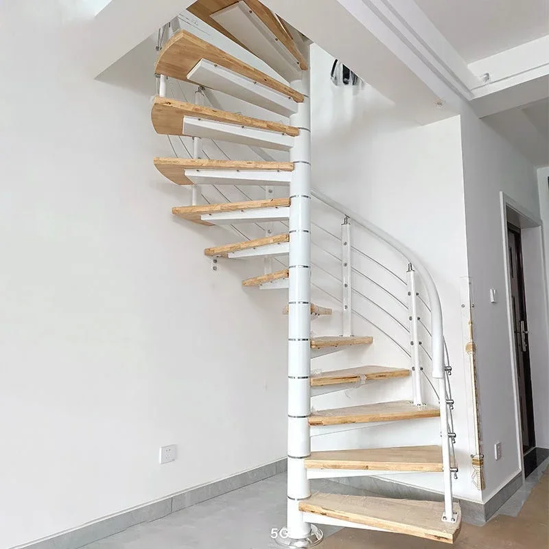 Personalized interior staircase, central loft column, diabetes level, rotating, circular spiral, steel, wooden staircase