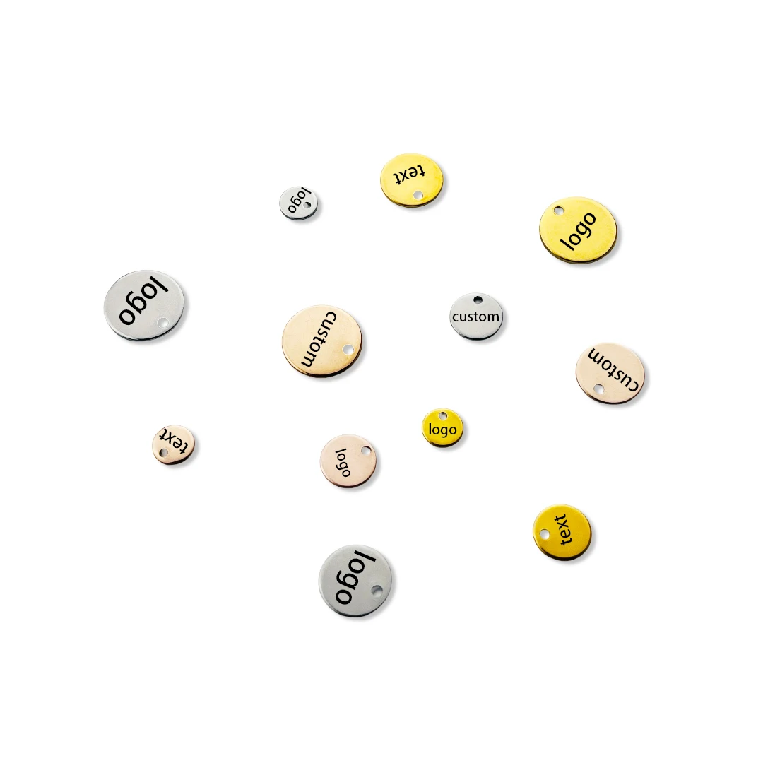 30pcs Custom Order Laser Engraved Stainless Steel Charms Personalized Round Custom Logo Round Disc Logo Jewelry Tags 6-25mm