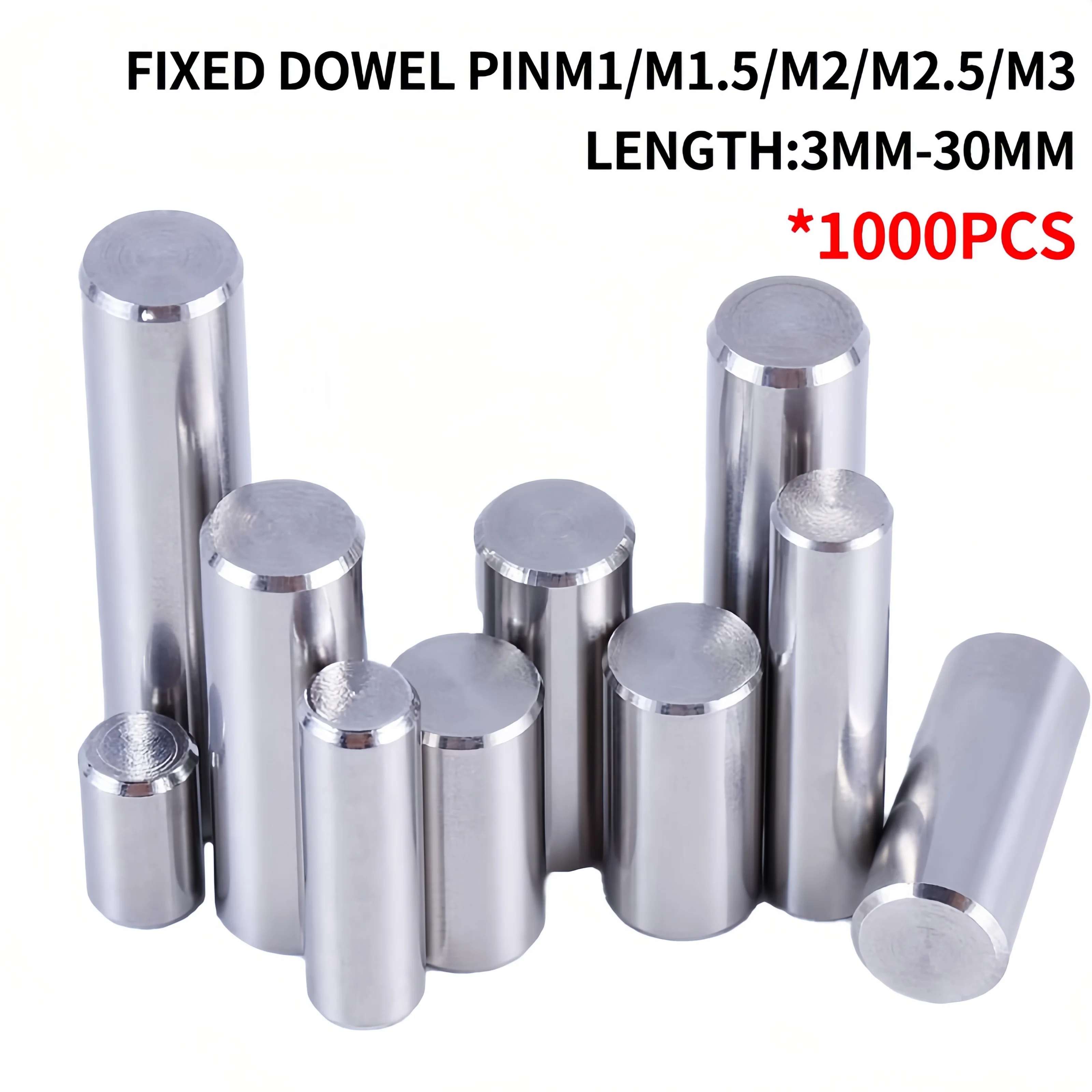 

1000PCS 304 Stainless Steel Pin Double Chamfered Flat Head Cylindrical Pin Solid Locating Fixed Dowel Pin M1 M1.5 M2 M3 φ3-30MM