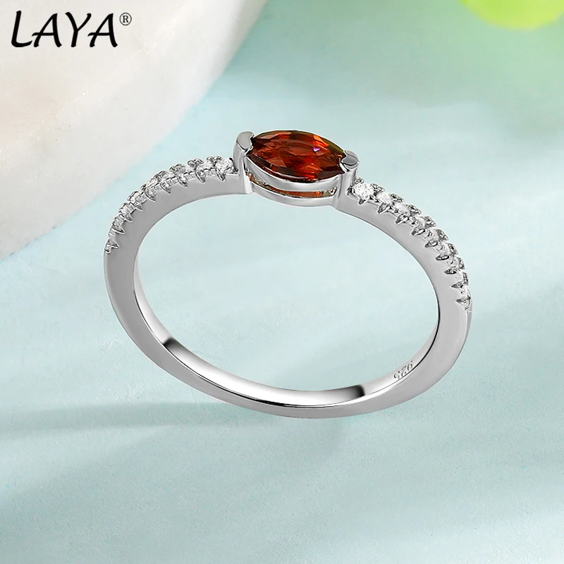 

LAYA 100% 925 Sterling Silver Shining Gemstone Natural Garnet Finger Rings For Women Wedding Engagement Luxury Fine Jewelry