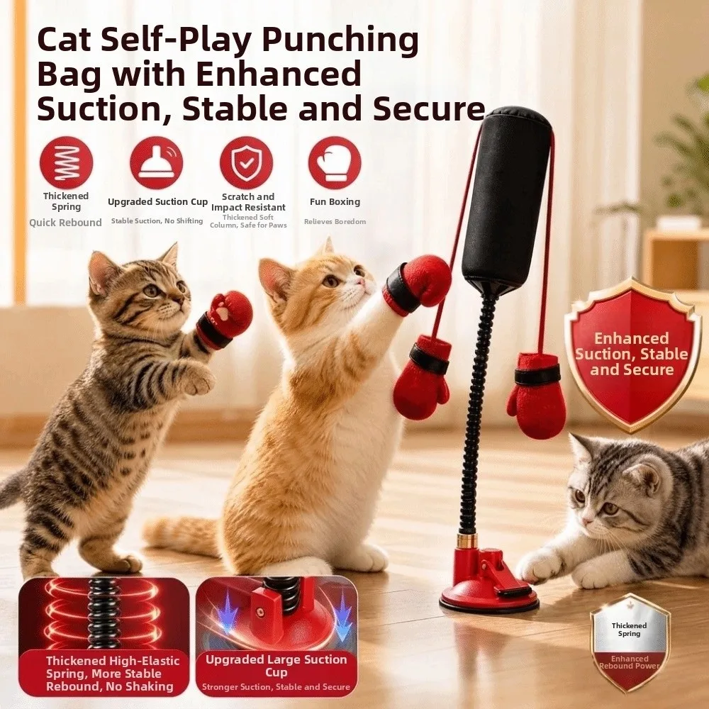 Funny Creative Cat Boxing Standing Self-Play Interactive Cat Spring Gooseneck Boxing Gloves Cat Speed Bag Exercise Training