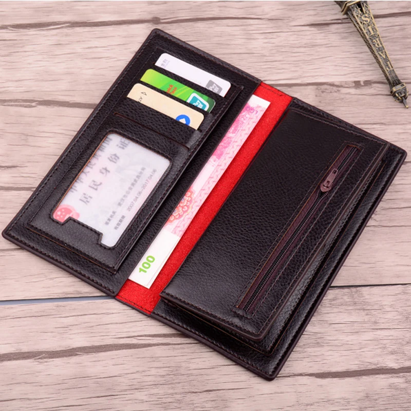 Men PU leather long clutch wallet business men Cards holder purse brown black male fashion pocket wallet for coins