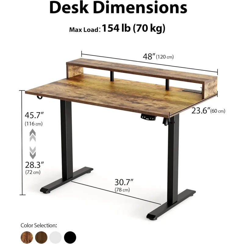 (UUX)Electric Height Adjustable Standing Desk with Power Outletand LED Light Strip,SittoStand,Ergonomic 48x24 Rising Des UQ