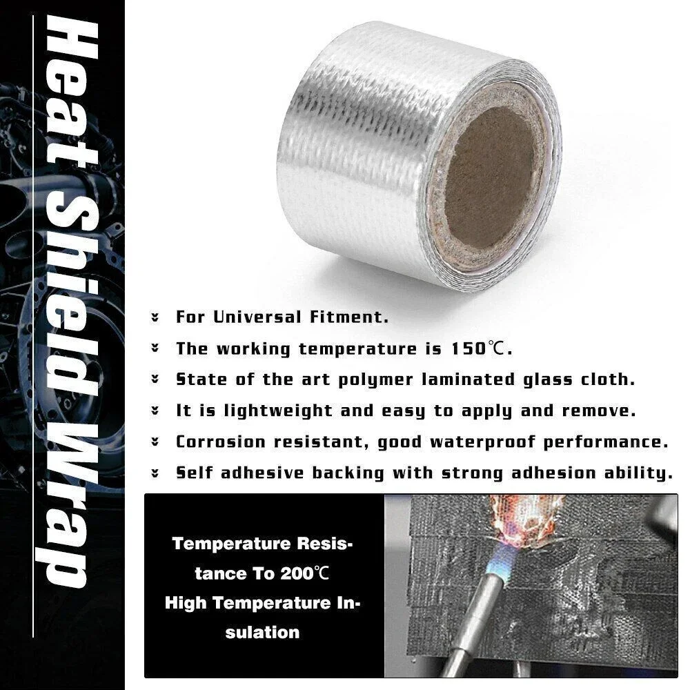 1pc Car Exhaust Pipe Insulation Tape Heat Shield Wrap Tape Auto Exhaust Pipe Adhesive Reflective Aluminium 5cm*5m Sheath Tape