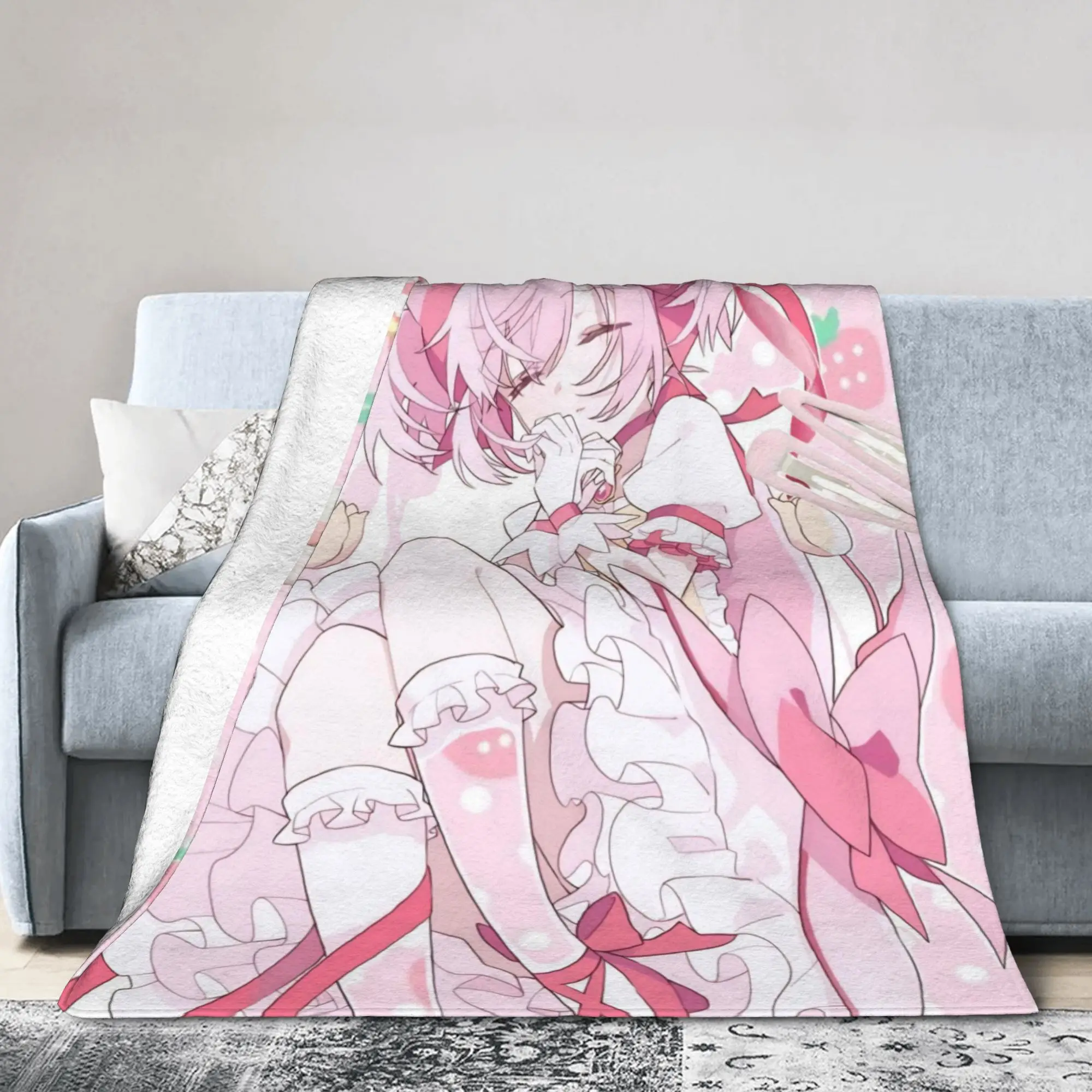 Madokas Anime Magics Girl  Fuzzy Blanket Kawaii Custom Throw Blankets for Home 200x150cm Rug Piece
