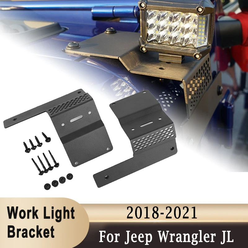 For Jeep Wrangler JL 2018-2021 LED Work Light Brackets Front Hood Corner A-Pillar Light Mounting Holders Driving Light Accessory