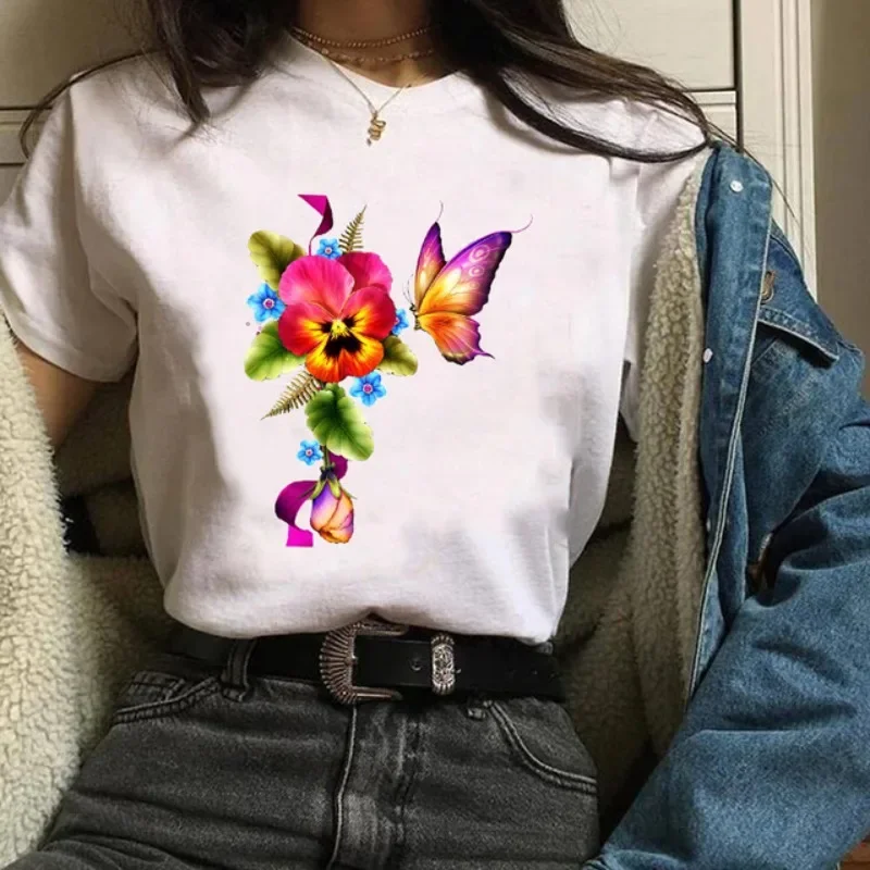 Women's European Flowers and Plants White Cartoon Base Shirt Cute T-shirtt Shirt Graphic T Shirts  Tops  Aesthetic Clothes