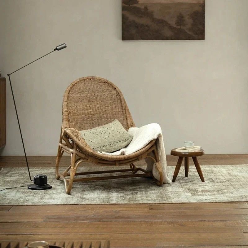 

Japanese Style Vintage Natural Real Rattan Sofa Leisure Designer Armchair
