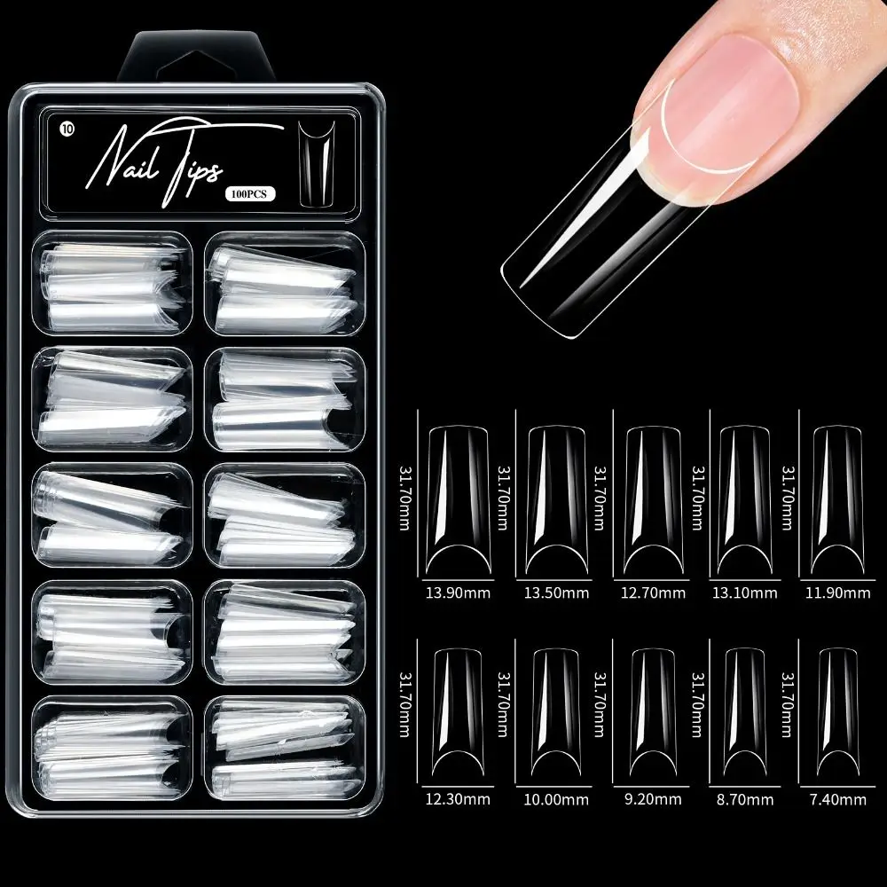 100Pcs Acrylic False Nail Transparent Traceless Artificial Nails Tips Full Cover Almond Square Pre-File Pressed Nails