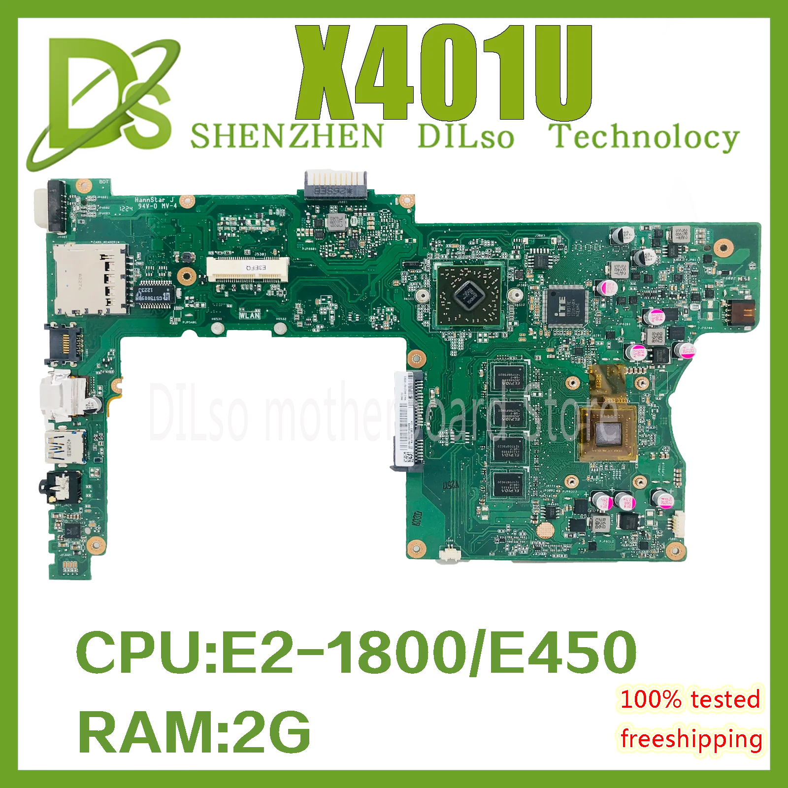 

KEFU X401U Motherboard is suitable For ASUS X401U-X501U Notebook Motherboard With E450 or E2-1800 2GB/RAM Comprehensive test