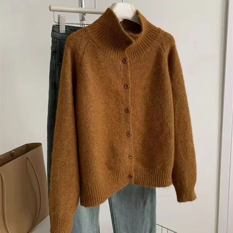 

Autumn Winter Comfortable Warm Soft Wool Turtleneck Sweaters Women Clothing Fashion Simple Vintage Loose Casual Knitted Cardigan