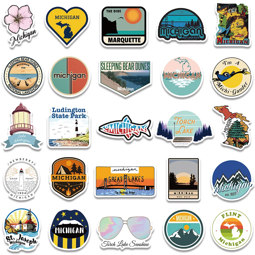 50pcs Waterproof Graffiti Classic Cartoon Michigan Landscape Stickers For Luggage Guitar Phone Diary Vinyl Laptop Decals