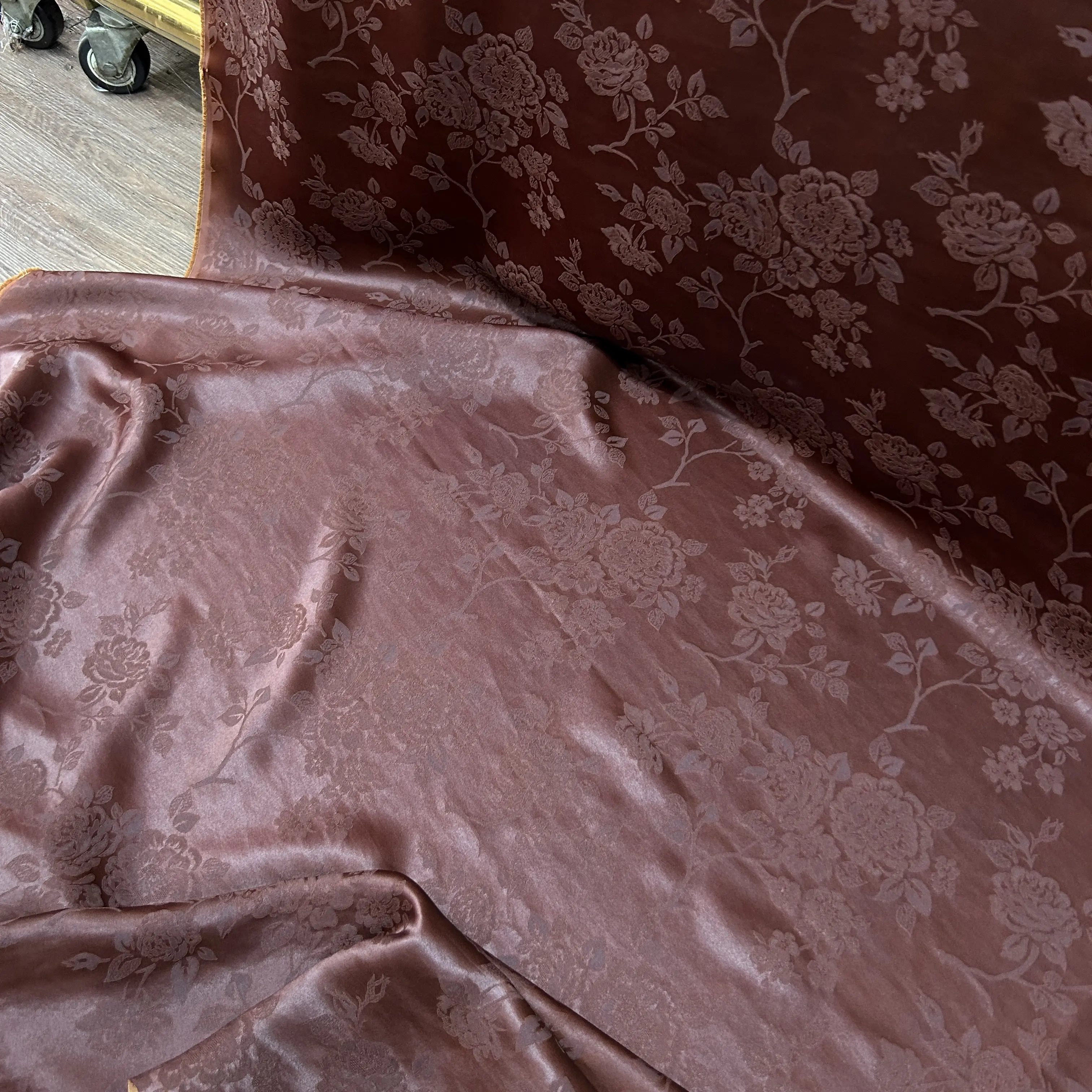 Tangzhi Peony Silk Soteil Fragrant Cloud Yarn Fabric National Style Gown Dress Sandalwood Color Silk Red Cloud Yarn Fabric