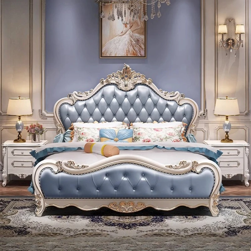 

Европейская кровать 180x200 см, двуспальная твердая кровать, портативный каркас кровати для спальни, двойное изголовье, деревянная роскошная мебель для спальни, дома