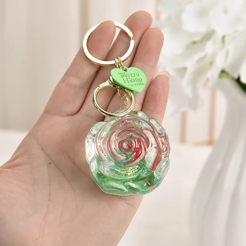 زجاجة رمل الورد المملوءة بالزيت، ملحق سلسلة مفاتيح من الأكريليك #4