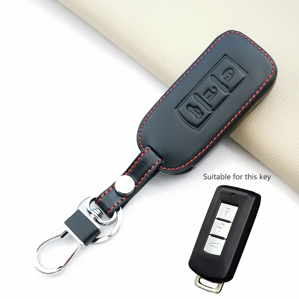 2/3 Button Leather Car Key Case Cover For Mitsubishi ASX Outlander Mirage Lancer Montero Eclipse Cross L200 Accessories Shell