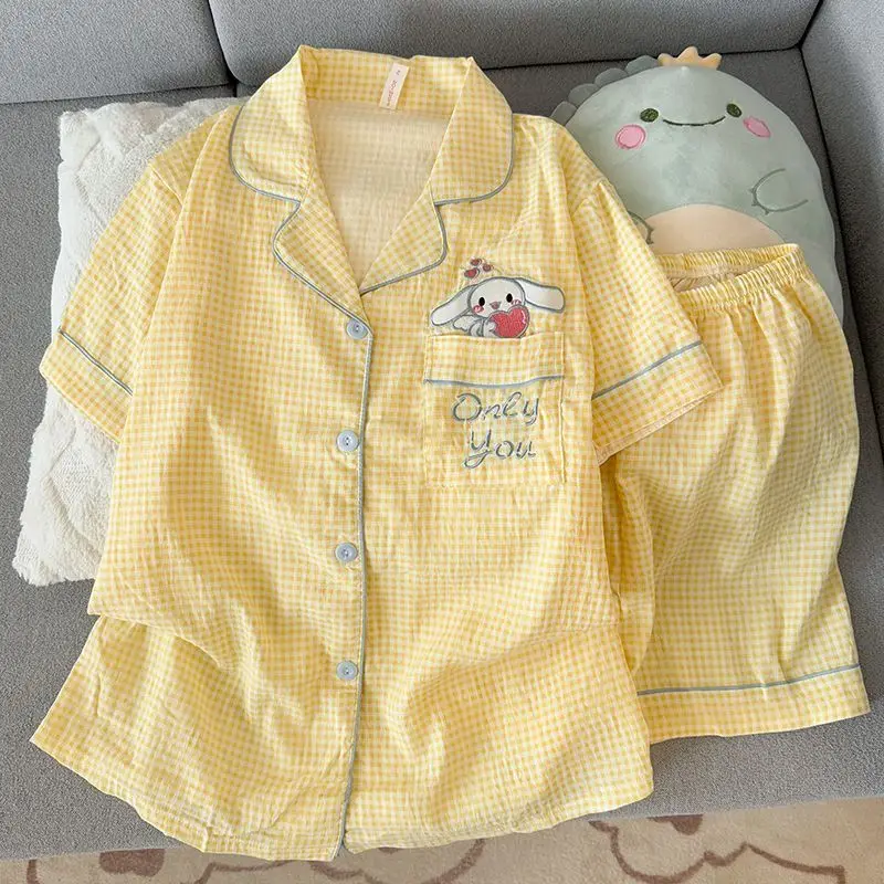 Sanrio Pompom Purin Cloud Cotton Pajamas Women Shorts Short Sleeve Pijama Summer Pyjama Kawaii Sleepwear Anime Negligee Homesuit