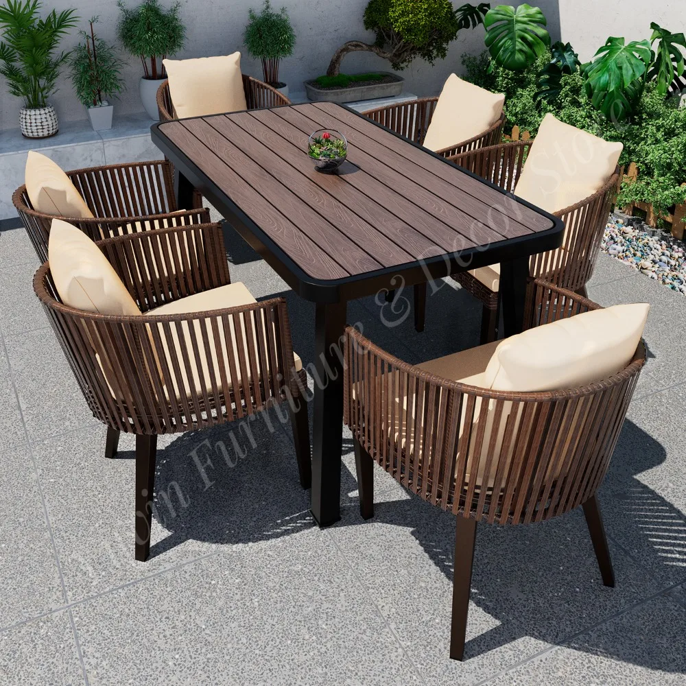 Popular Brown Weather Resistance Garden Table and Chair Furniture Set for Suitable for Patio Balcony & Commercial Outdoor Use