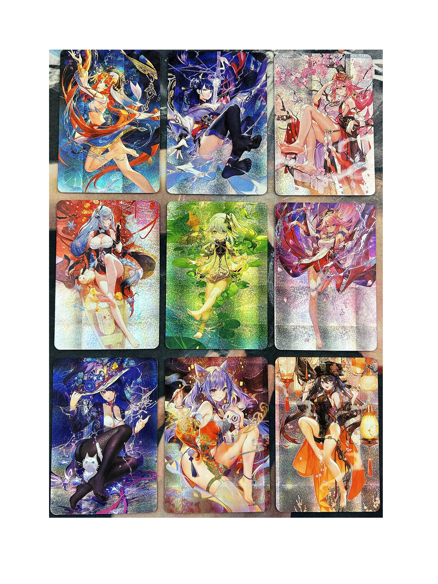 Beelzebul Ganyu-Juego de cartas de refracción para chicas, 9 unidades/set, ACG Genshin, versión colorida, No.2, coleccionables, Anime