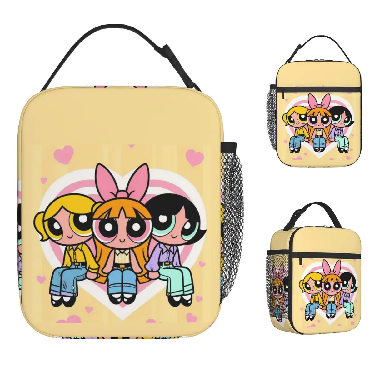 

P-Powerpuffs сумка для обеда для девочек, школьный ланч-бокс для детей, термосумки для обеда с милым принтом, Оксфорд, удобная сумка-холодильник