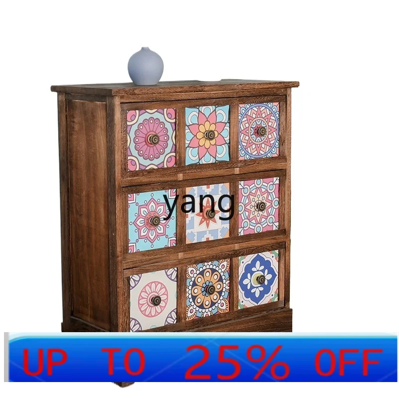 LTT retro solid wood modern simple bedside table American pastoral multi-layer storage cabinet