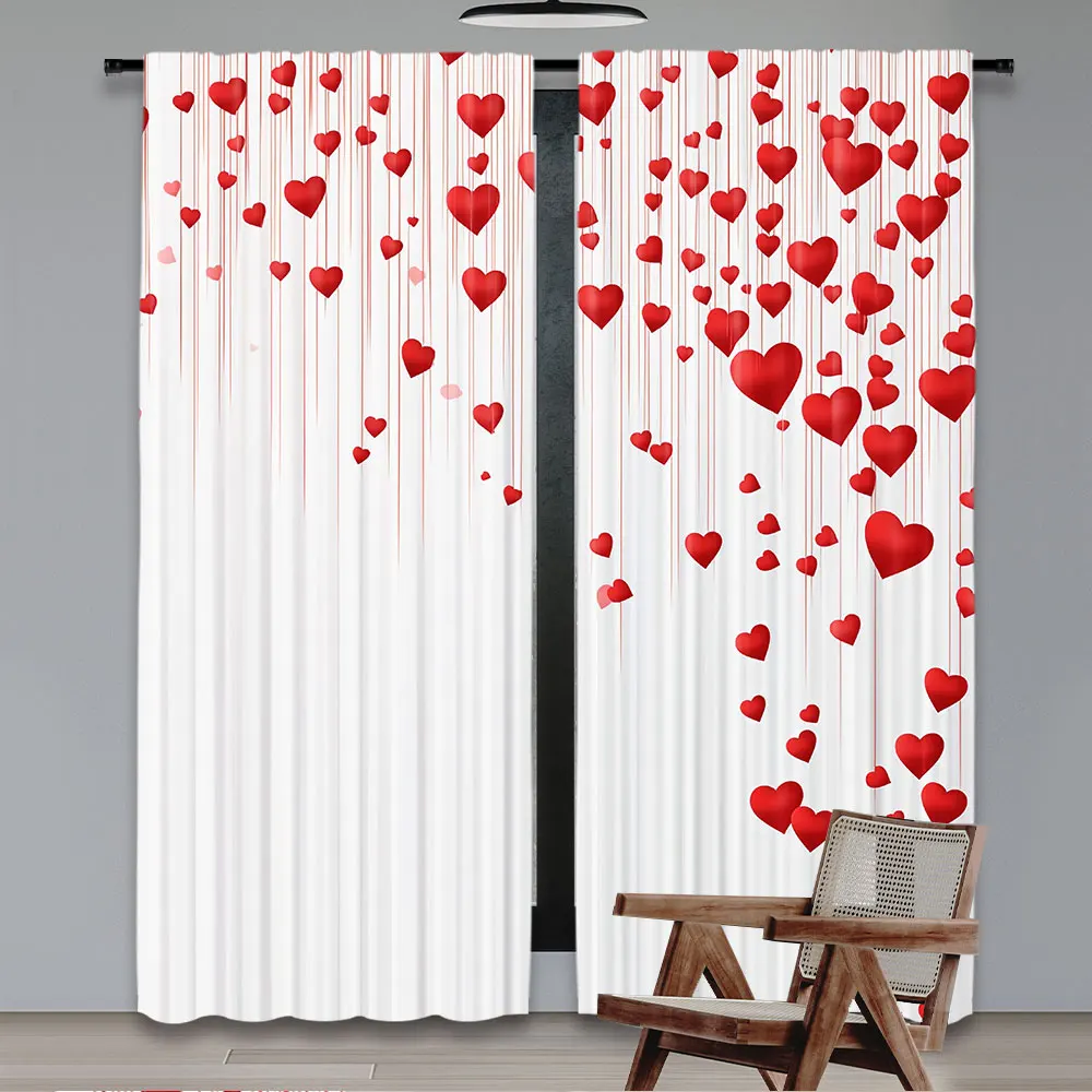 2Pcs Cute Valentines Day Curtain Valentine\'S Red Pink Heart Love Decor Curtains For Decoration Suitable For Living Room Bedroom