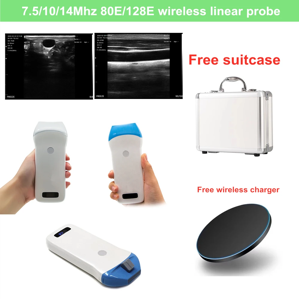 80E/128E 7.5MHZ /0MHZ/14MHZ Black And White Wireless Ultrasound Scanner Linear Probe