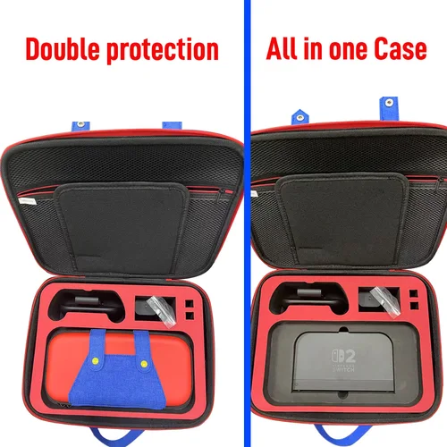 Imagen 2 del producto Todo en uno para Switch 2025, 2 estuche de almacenamiento grande, accesorios Mario, bolso de mano de transporte duro para Switch 2, cubierta impermeable de carcasa EVA