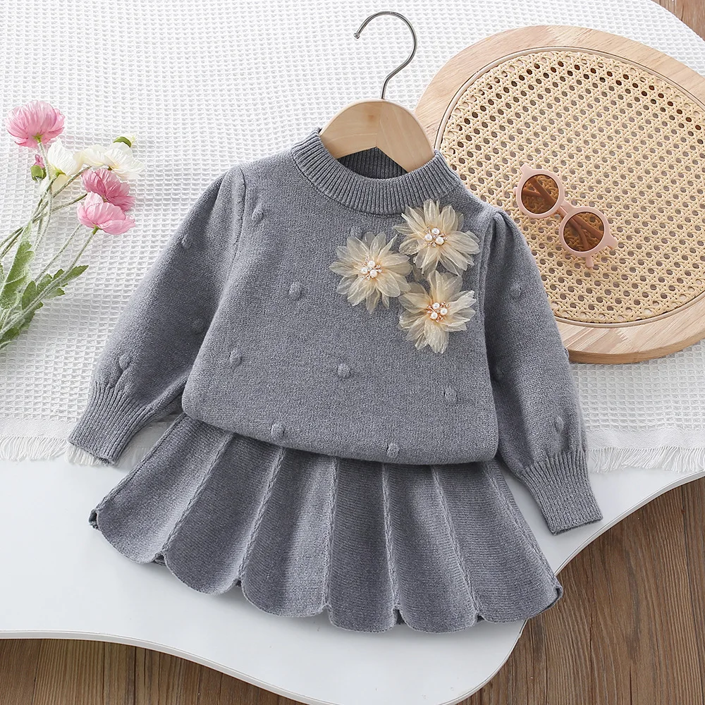 

Girls Dress Clothing Sets Spring Autumn Children Woolen Jersey Sweaters Tops Skirts Kids Fashion Suit For Baby Knitted Outfits 2