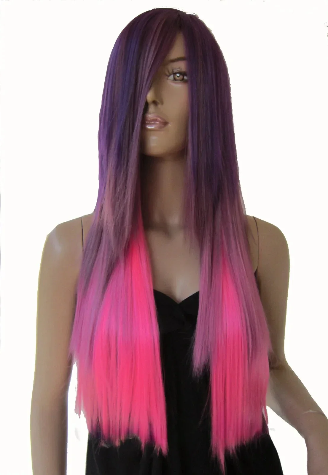 Peluca de Pelo Liso para mujer, pelo largo resistente al calor, color rosa, multicolor, ideal para fiesta de Halloween y Navidad, 70cm