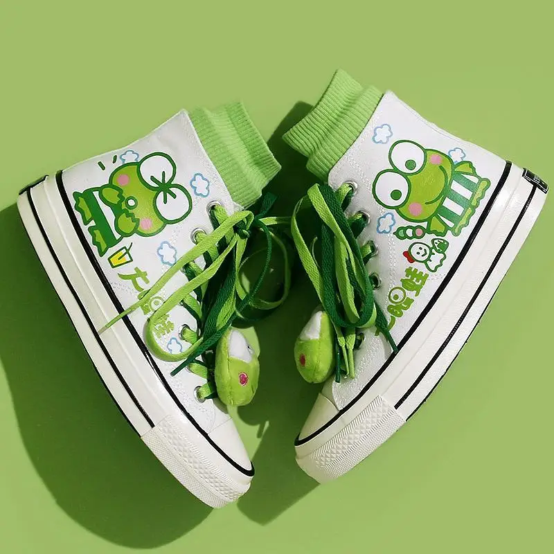 Zapatos de lona de rana verde, zapatos informales de dibujos animados para estudiantes, zapatos altos para caminar, zapatos planos deportivos para mujeres y hombres adultos