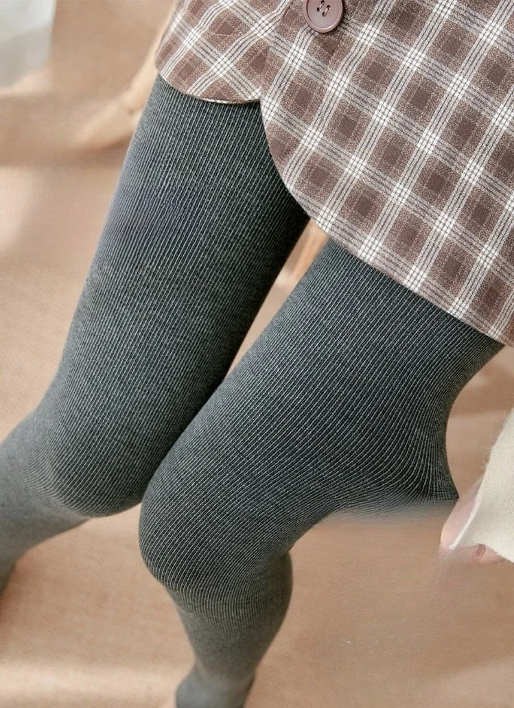 Gerippte Thermo-Leggings mit vertikalen Streifen für Damen im Herbst und Winter, Fleece, verdickt, Street Ready, nahtlos, hohe Taille, Thermohose – Detail 2
