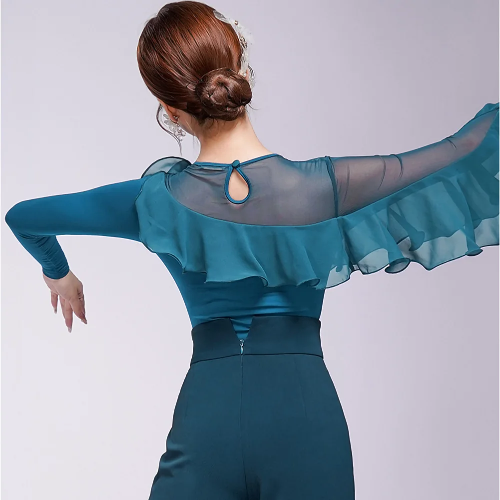 قاعة الرقص المنافسة النسائية السوداء الرقص الأعلى الشيفون جاسبر الأزرق الفاوانيا الأرجواني شال عالية الجودة تكدرت بذلة #2