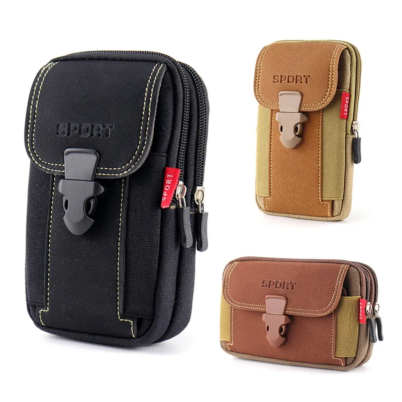 Bolsa de lona multifuncional para teléfono móvil, resistente al desgaste de lona bolso cruzado, bolso colgante de cintura para hombre