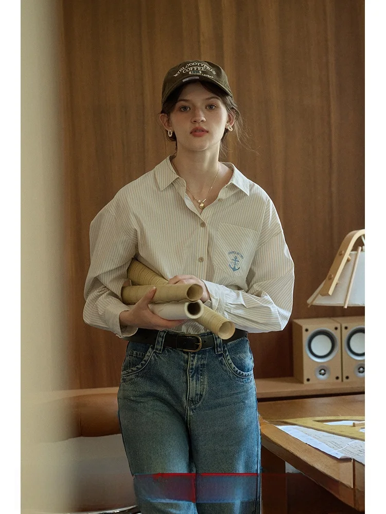 

SimpleRetro Women's Striped Long Sve irt Sweet Berries Cheese College Sle Commute irt French Sle Straight Cut