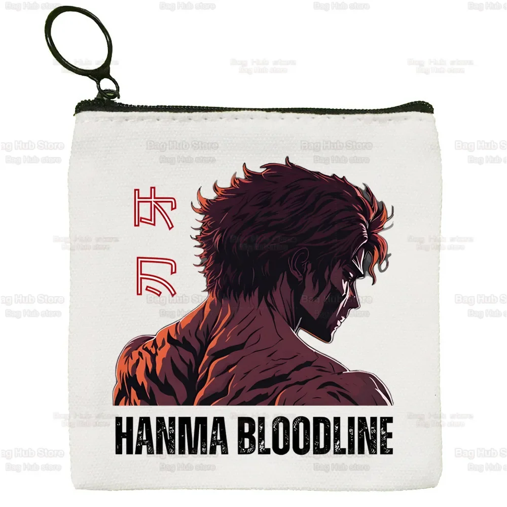 Porte-monnaie en toile solide, petit sac à clés à fermeture éclair, sac cadeau à main, document mignon, Hanma Yujirō Baki Kyokudai Taikai, le Grappler Baki