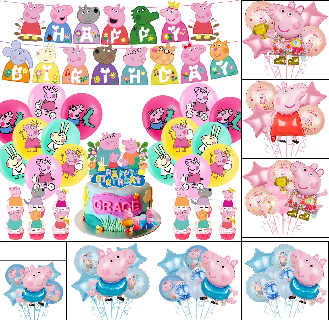 Hete Cartoon Peppa Pig Serie Ballon Set Trofee Pagina George Kinderen Verjaardag Speelgoed Decoratie Aluminium Ballon Feestartikelen