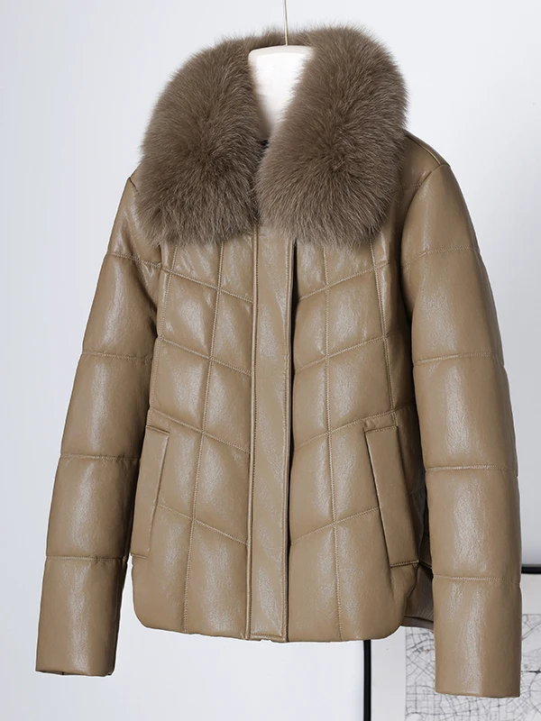 2025 invierno nueva llegada mujer ort cuero abajo Jaet piel de oveja cuello Faionable cálido Thiened abrigo largo Sve