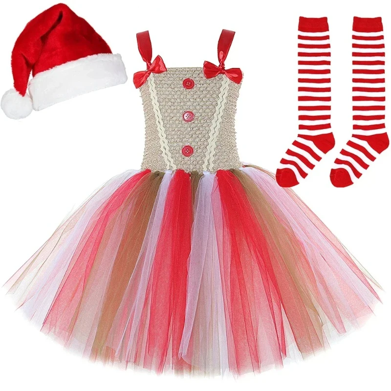 Cookie Ginger Man Outfit Gingerbread Man Costumes for Girls Christmas Ballet Tutus Dress for Kids Children Xmas New Year Clothes