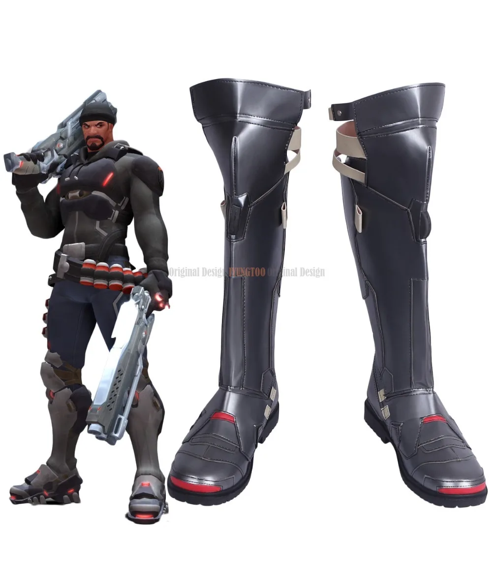 Gabriel Reyes Shoes Cosplay Hot Game OW Gabriel Reyes Cosplay Boots Shoes Custom Made Any Size