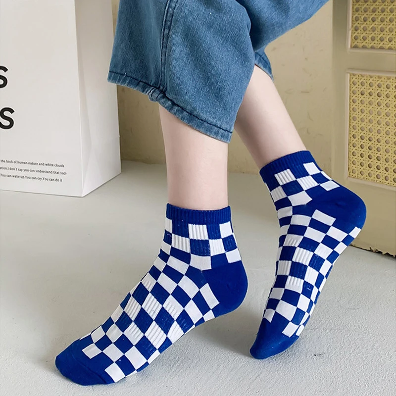 Unisex Socks New Japanese Harajuku Fashionable Versatile High Quality Cotton Socks Wholesale Checkerboard Preppy Style Trendy