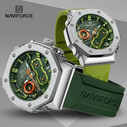 NAVIFORCE New Fashion Watches Luxury men Soft Silicone Strap Quartz Calendar Chronograph Wriswatch Casual Waterproof Male Clocks