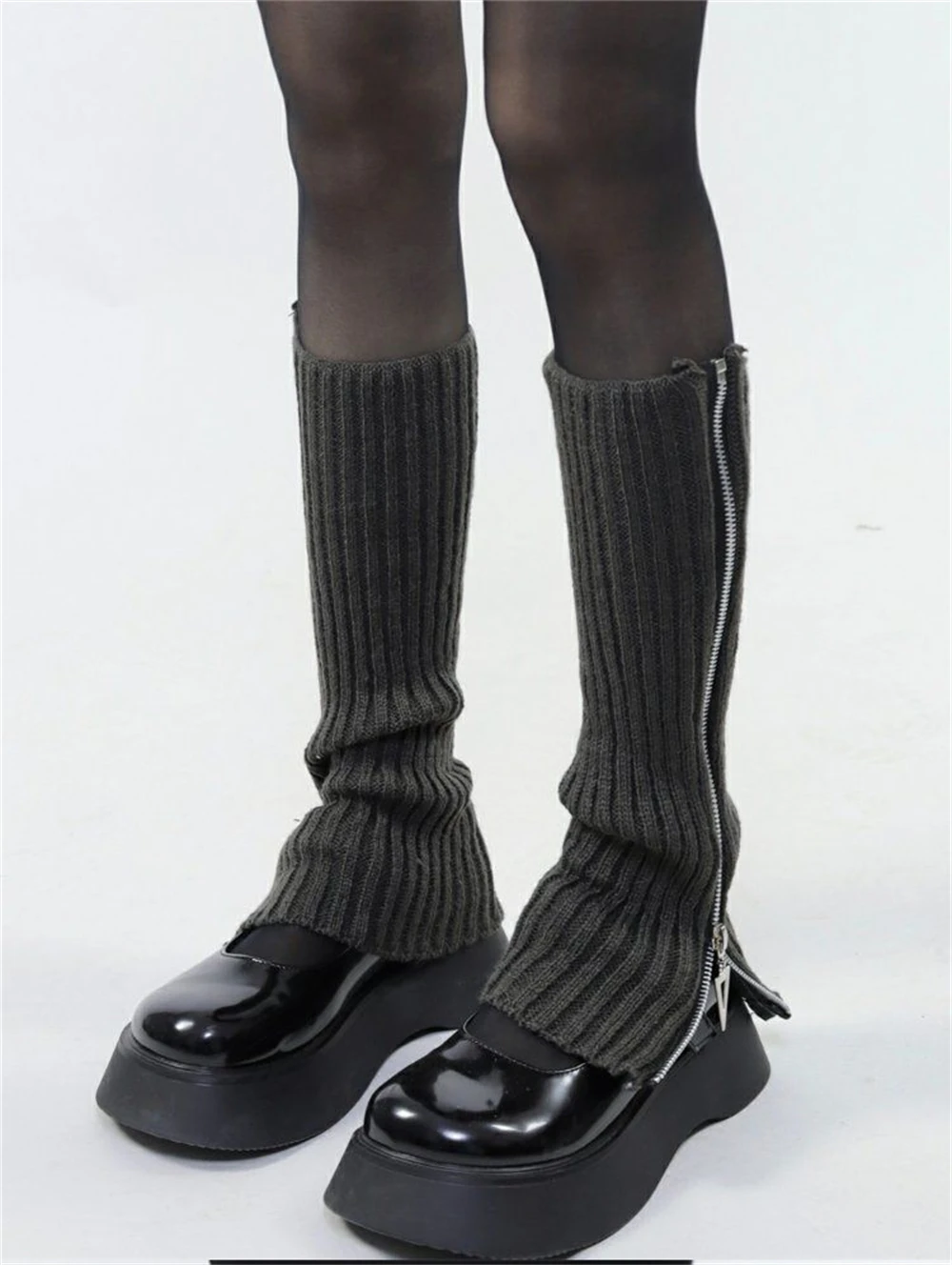 Hot Girls Woolen Pile Sock Autumn Winter Women Y2K Long-tube Foot Covers Warmth All-match JK Leggings Knitted Zipper Leg Warmers