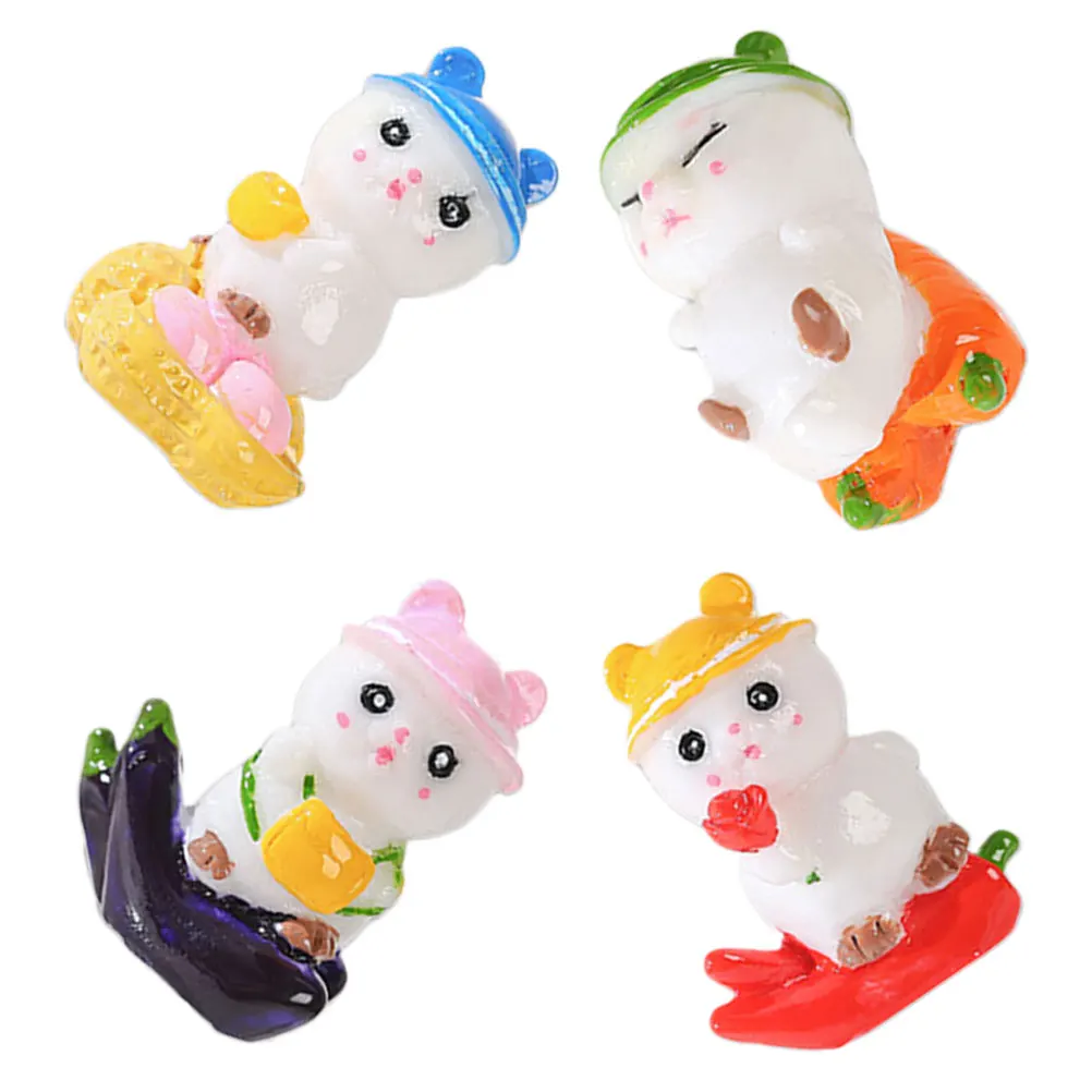 

4Pcs Resin Miniature Garden Ornaments Cute Fruit Mouse Sculptures Micro Landscape Decoration Home Office Accessories