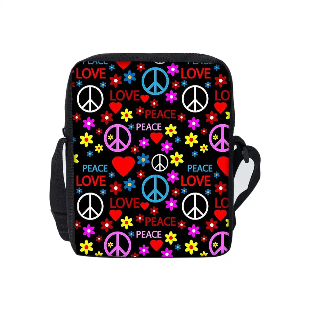 Peace Sign Pattern Single Sided Messenger Bag for Boy/Girls Children Best Gifts 2D Cartoon Casual Crossbody Bag